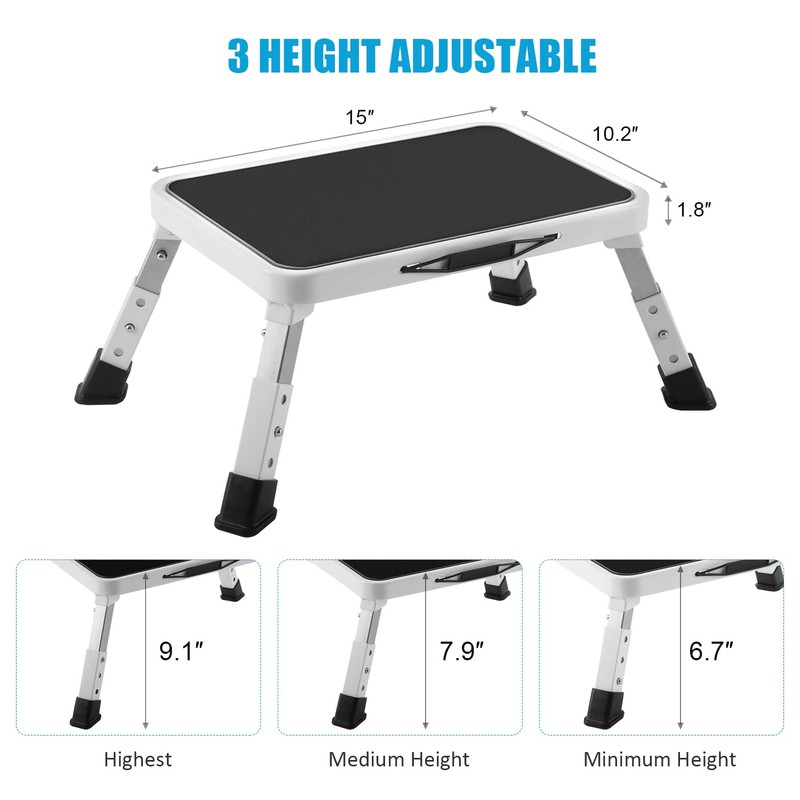 Jocauto Folding Step Stool, Height-Adjustable Step Stool with Non-Slip Platform,