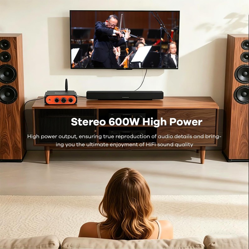 Hosyond 600W 2 Channel Bluetooth 5.3 Amplifier, TPA3255 HiFi Stereo