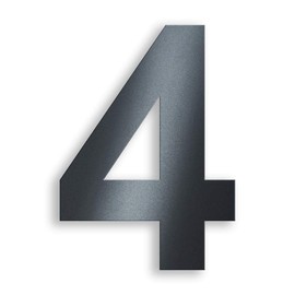 Metzler House Number Made of Solid Steel in Anthracite RAL 7016 Anthracite Grey, Fine Structure, Powder Coated, Arial Font, Height 20 cm, Number 4