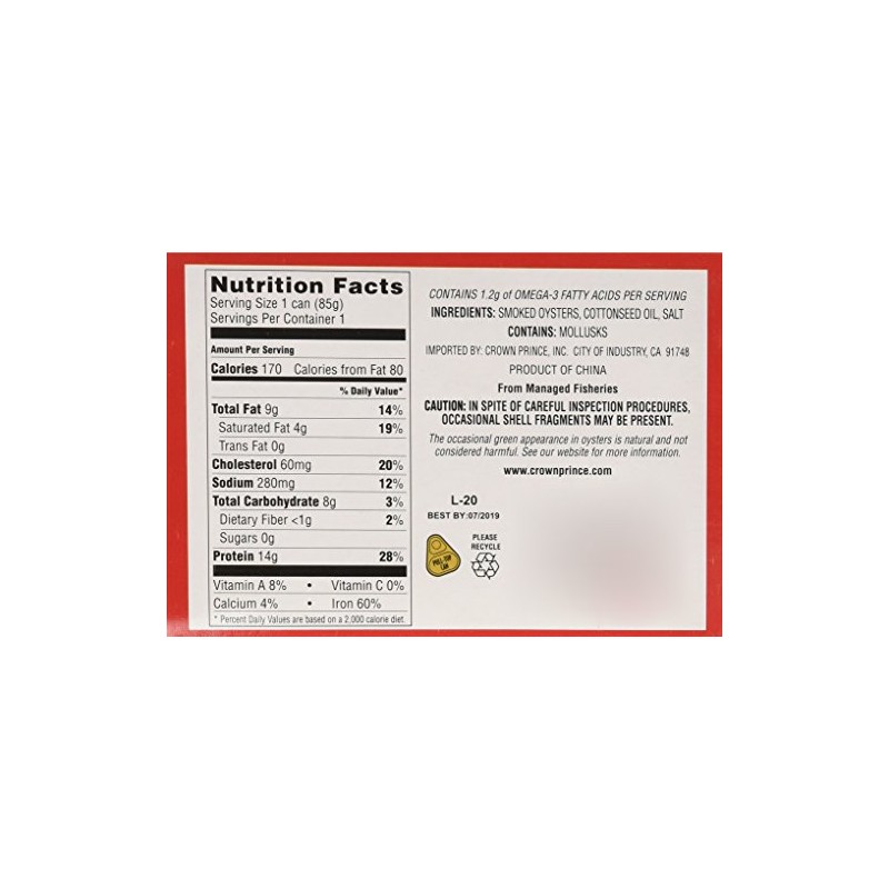Crown Prince Fancy Whole Smoked Oysters in Cottonseed Oil 3.75oz