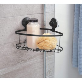 iDesign Everett Metal Push Lock Suction Corner Shower Caddy, Extra Space for Shampoo, Conditioner, and Soap with Hooks for Razors, Towels, Loofahs, and More, 5.58" x 10.58" x 6.67", Basket