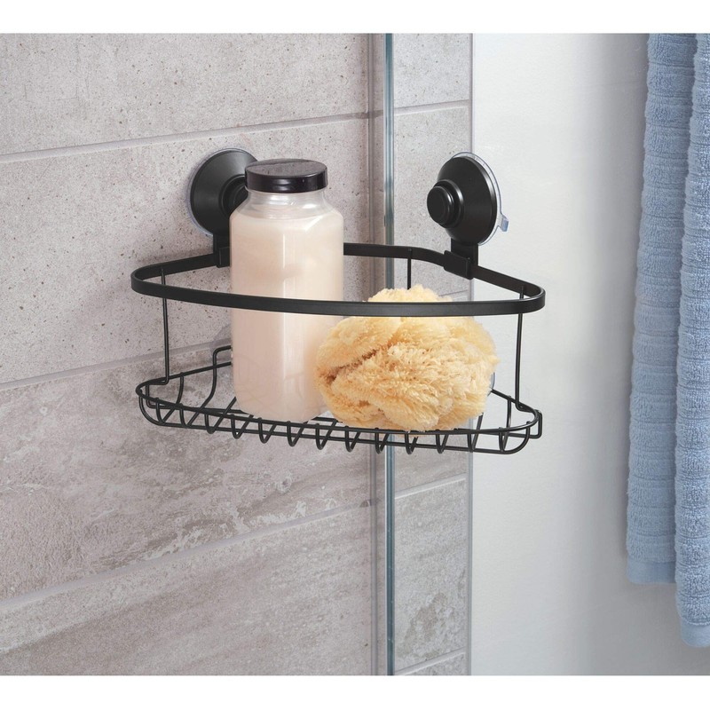 iDesign Everett Metal Push Lock Suction Corner Shower Caddy, Extra
