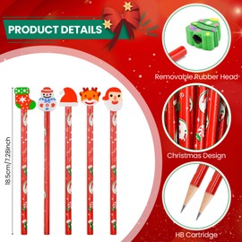 HEKOBAG 32Pcs Christmas Pencil with Eraser, Christmas Pencils Bulk for Kids Wood Pencils with Christmas Erasers Christmas Theme Pencils Xmas Stocking Stuffers for Winter Holiday Gifts Party Favours