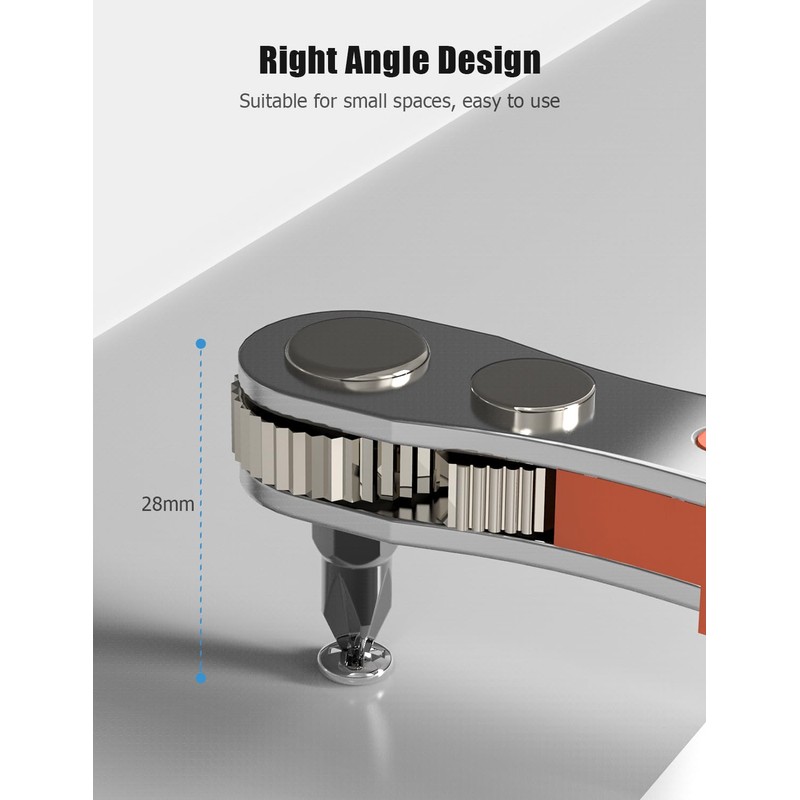 Right Angle Phillips Magnetic Screwdriver, Ancable 1/4” PH2 Mini Ratchet