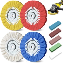 8 Inch Buffing Wheel Kit for Angle Grinder, 9PCS Airway Polishing Wheel Set with Polishing Compounds, Metal Buffing Pads for Stainless Steel Aluminum Chrome Car Polishing, 5/8" Arbor Hole