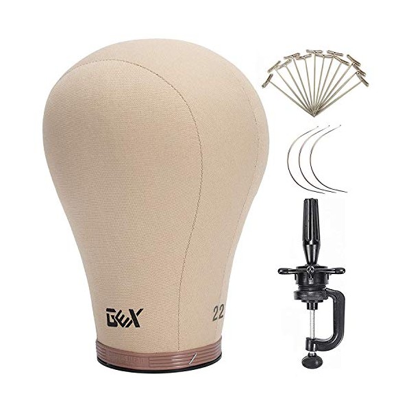 GEX Cork Canvas Block Head Mannequin Head Wig Display Styling Head With Mount Hole (Light Brown, 22")