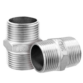 1" Male Hex Nipple Pipe Fittings, 304 Stainless Steel 1 inch NPT Threaded Pipe Adapter Fittings Equal Nipples Connectors, Male Straight Connector Pipe Fitting (2pcs)