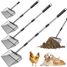 Eikovia Chicken Coop Accessories,15" Large Metal Chicken Poop Scooper, 22" to 65" Chicken Manure Shovel with Stainless Steel Handle, 4 in 1 Multifunctional Heavy Duty Pooper Scooper