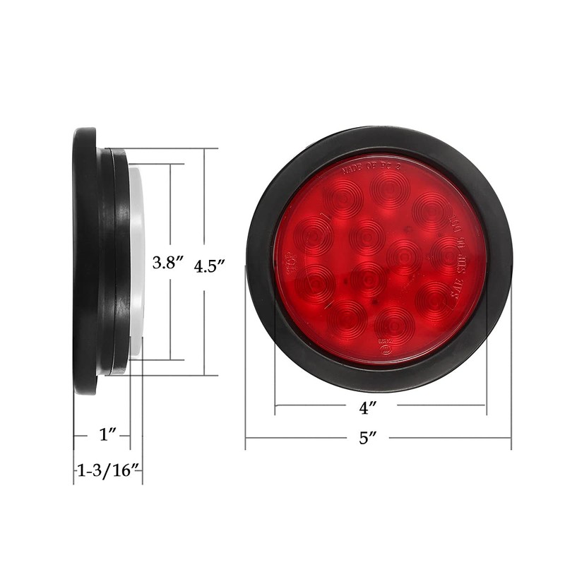 Partsam 4Pcs 4" Inch Round Led Stop Turn Tail Back-up