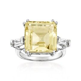 Ross-Simons 10.00 Carat Lemon Topaz and .60 ct. t.w. White Topaz Ring in Sterling Silver. Size 5