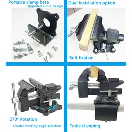 MYTEC 2-In-1 Work Bench Vise, Upgraded Multi-Purpose Table Vice, Universal Rotate 270°Work Clamp-On Vise, 4.5" black
