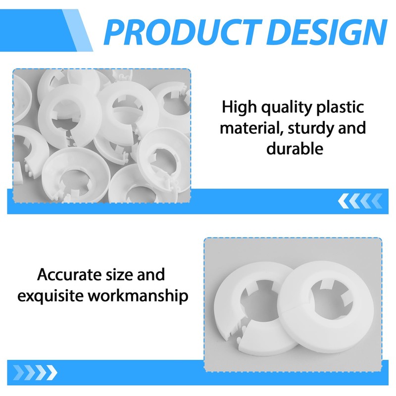12-Pack White Plastic Radiator Pipe Covers, Durable PVC Pipe Collars,