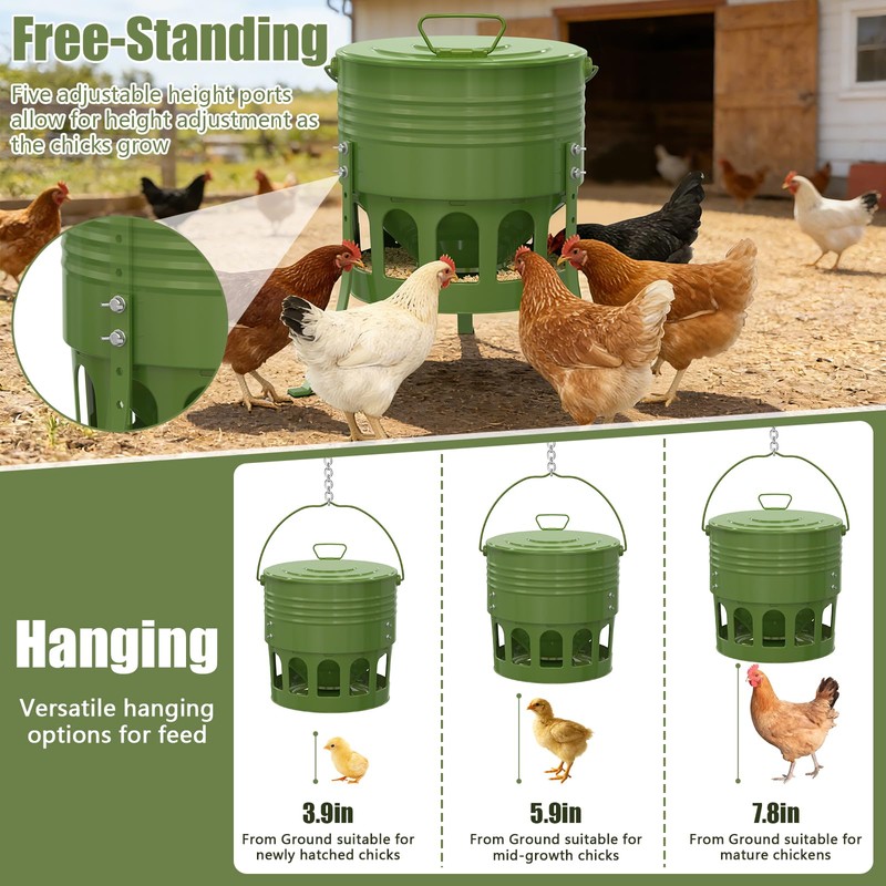 20 Lbs Metal Chicken Feeder, 12 Port No Waste Automatic