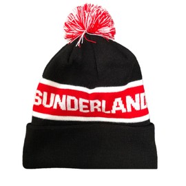 Beyond Happy Sunderland Red and Black Ski Bobble Hat - Stylish Winter Beanie for Black Cats Football Supporters - Ultimate Comfort and Warmth