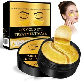 Parches para Ojos, Máscaras de colágeno de 24 K en polvo de oro, Mascarillas Contorno Ojos, Se Utiliza para Hidratar y Reducir la Apariencia de Líneas Finas y Ojeras.