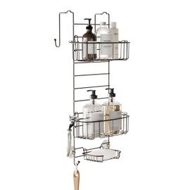 Zenna Home Shower Caddy Hanging Over the Shower Door Organizer, Stainless Steel Rack with 2 Shelves and Built in Hooks, Bathroom Organizer Shelf for Inside Shower, Heritage Bronze