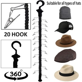 Closet Hanging Cap Keeper Closet Cap Racks Hats Holders Closet Hook Storage Organizer Hat Display Rack, 20 Baseball Cap Holder - Fit Most Hats - No Hats Included