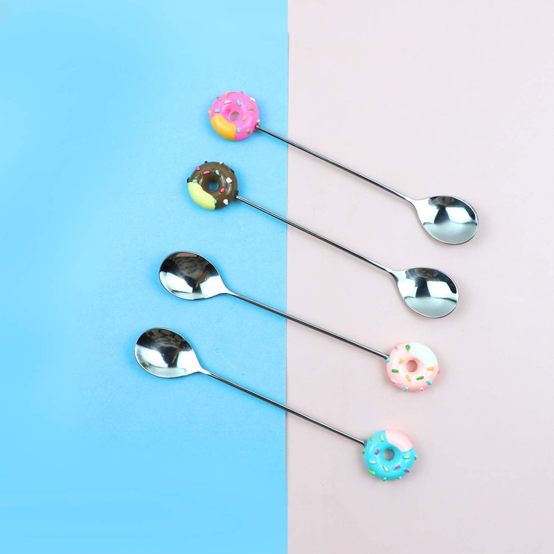 AUEAR, 4 Pack Stirring Spoons Cute Doughnut Coffee Spoon Stainless