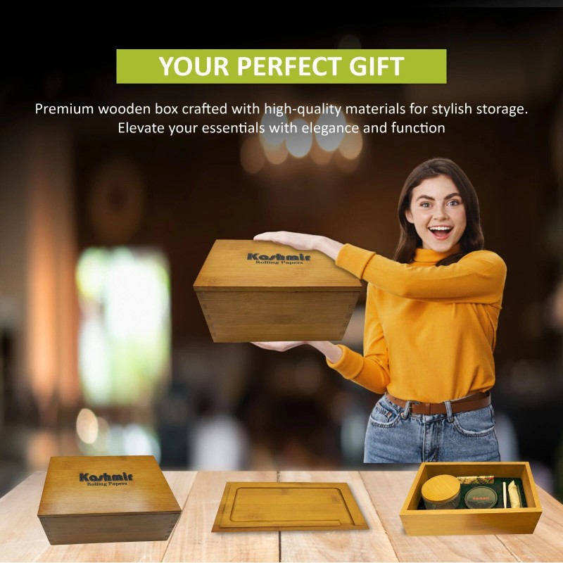 Kashmir Premium Bamboo Stash Box with Accessories, Jar & Grinder