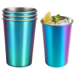 Luxgola 4 Pack 12oz Stainless Steel Cups, Stainless Steel Rainbow Electroplating Beer Pint Cups, Stainless Steel Tumbler for Home & Outdoor Activities, Stackable Drinking Glasses, Reusable, BPA Free
