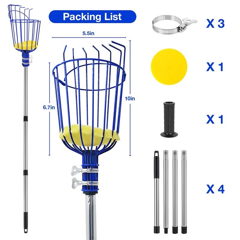 PEAKCLOUDS Fruit Picker Tool with Basket, 35-72 Inch Adjustable Long