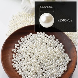 Chuyau 1500pcs Creamy White 5mm Pearl Beads with Hole Round Pearls for Crafting Loose Pearl Beads for Jewelry Making Fake Pearls Bead for Bracelets Necklaces Earrings Key Chains Accessories DIY