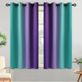 Yakamok Teal and Purple Blackout Curtains, Ombre Full Room Darkening Window Curtains for Living Room,Grommet Thermal Insulated Drapes,Light Blocking Curtains for Girls Bedroom,52x54 Inch, 2 Panels