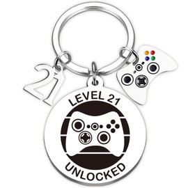 Aurmonigo Happy 21st Birthday Gifts - Gaming Keyring for Him Keepsake Presents Game Controller Decoration Keychain, from Family Grandmother Mum Dad Best Friend Key Ring Gift for 21 Year Old