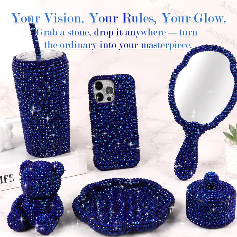 Jelly Black Blue Rhinestones for Bedazzling Kit, 2-6mm Gems for