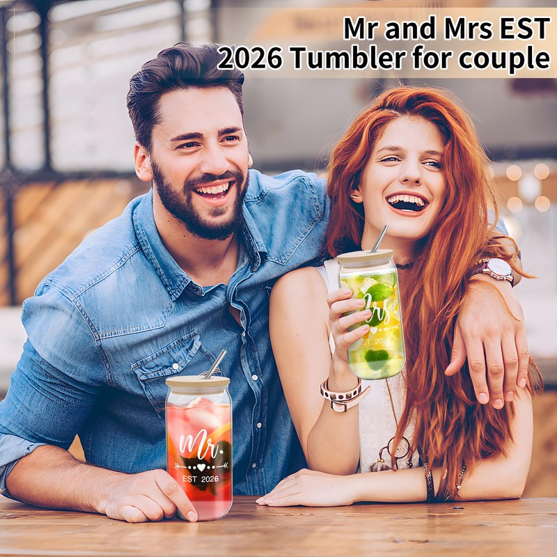 Mr and Mrs Coffee Cups 2026 Gift Glass Tumbler Set