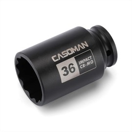 CASOMAN CASOMAN 1/2" Drive x 36 mm Deep 12 PT Impact Socket, CR-MO, 1/2-inch Drive 12 Point Axle Nut Socket for Easy Removal of Axle Shaft Nuts (36MM)