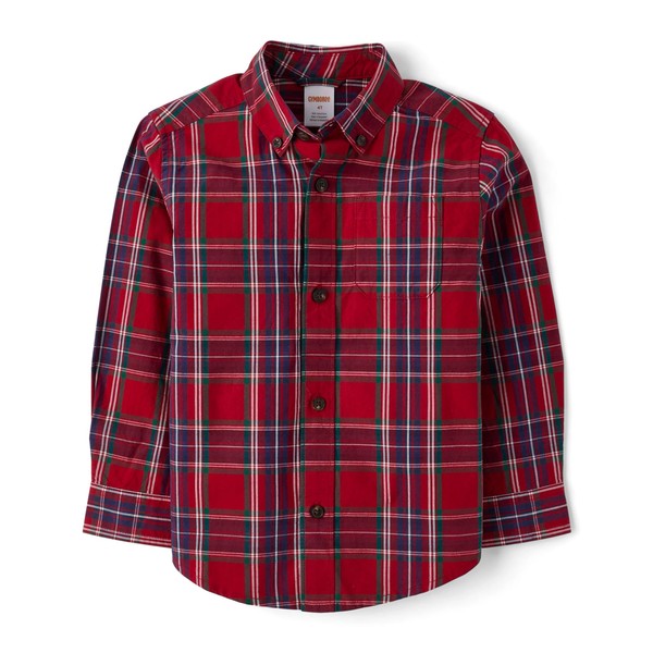 Gymboree,and Toddler Long Sleeve Plaid Button Up Shirts,Merry Plaid,4T
