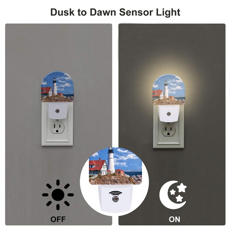 sndheke Beautiful White Lighthouse Night Light Plug into Wall, Ocean