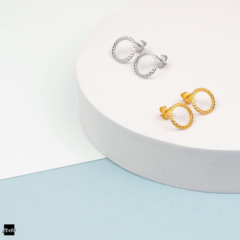 Amberta Women 925 Sterling Silver Minimalist Stud Earrings: Gold Plated