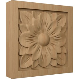 Ekena Millwork ROS03X03DGAL Medium Dogwood Flower Square Rosette, 3 1/2"W x 3 1/2"H x 3/4"P, Alder