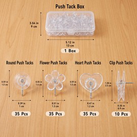 115Pcs Drawing Pins for Pinboard, Push Notice Board Pin, Clear Thumb Tacks for Bedrooms Upholstery Panel Carpet Bulletin, Classroom Essentials for Teachers, Plastic Thumbtacks for Cork Board Wall