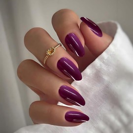 Semi Cured Gel Nail Strips For DIY Nail Art - Long Lasting & Easy Removal Salon-Quality Gel Nail Stickers Deep Purple Nail Gel Stickers Includes Prep Pads, Nail File & Wood Stick