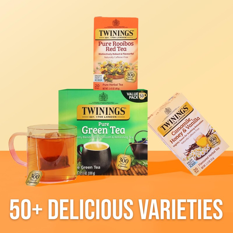 Twinings Pure Rooibos Red Herbal Tea Individually Wrapped Bags, 20