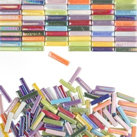 Youway Style Iridescent Mosaic Tiles for Crafts,200g Assorted Colors Glass Mosaic Pieces Bulk, Linear Shapes for DIY Art Crafts Supplies and Mosaic Projects