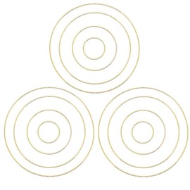 MSCFTFB 12 piezas surtidas de 4 tamaños con forma de corazón y luna, forma cuadrada, triángulo, forma redonda, anillos de macramé de metal dorado para coronas florales, colgantes de pared, suministros de manualidades, decoración del hogar (redondo)