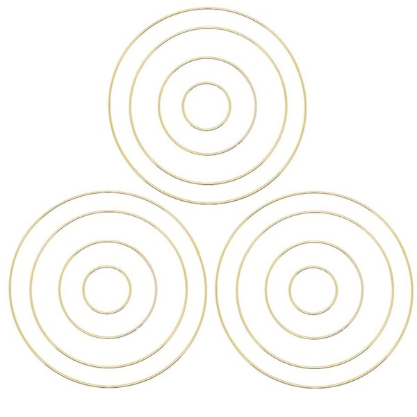 MSCFTFB 12 piezas surtidas de 4 tamaños con forma de corazón y luna, forma cuadrada, triángulo, forma redonda, anillos de macramé de metal dorado para coronas florales, colgantes de pared, suministros de manualidades, decoración del hogar (redondo)