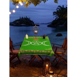 Indian Consigners Beautiful Tarot Spread Alter Square for Sacred Places Triple Goddess Pentagram Moon Altar Cloth (Green, 45 by 45 CMS/18x18 inches)