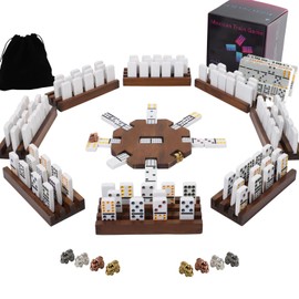 Wahartoly Mexican Train Dominoes Set with Wooden Hub, Racks & Metal Markers; 91 Colorful Tiles for 2-4 Players;Classic Board Game for Adults and Family