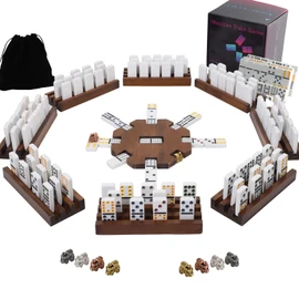Wahartoly Mexican Train Dominoes Set with Wooden Hub, Racks & Metal Markers; 91 Colorful Tiles for 2-4 Players;Classic Board Game for Adults and Family