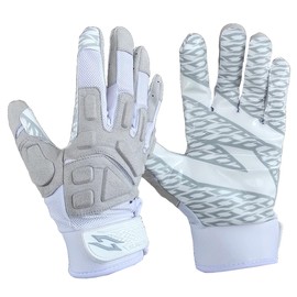 Scale Wear Design White Stealth Football Lineman Gloves with Tach Grip Silicone Palms. Adult Men's Youth Boys Sticky Lineman Wide Receiver Flag Football Boost Your Game! (Adult-Large, White-Grey)