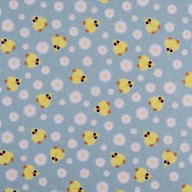 Mook Fabrics Cotton Easter Chicks & Daisies, Blue Cut by The yard