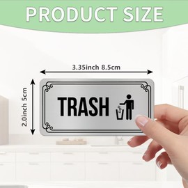2 Pack Recycle and Trash Magnets,Brushed Silver Recycle Magnet for Trash Can,2 Magnetic Sticker Adhesives,Trash Recycle Sticker for Kitchen Trash Cans,Recycling Bins,Outdoor Waste Bin (Rectangular)