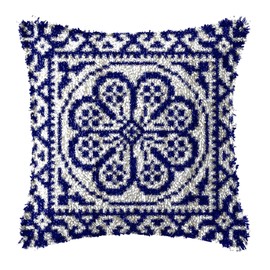 LAPATAIN Latch Hook Kits for DIY Throw Pillow Cover,Carpet Pattern Needlework Cushion Cover Hand Craft Crochet for Great Family 17X17inch
