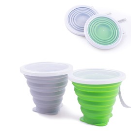 IYYI Silicone Collapsible Travel Cup, 9.22oz Folding Camping Cup with Lid, Expandable Drinking Cup Set, Portable Coffee Cup with Graduated