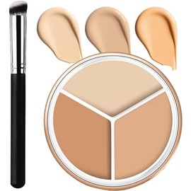 Correctores Paleta Contorno Corrector Tricolor Con Pincel 3 en 1 Corrector Ojeras con Brocha Resistente Al Agua a Prueba de Sudor Crema Correctora    